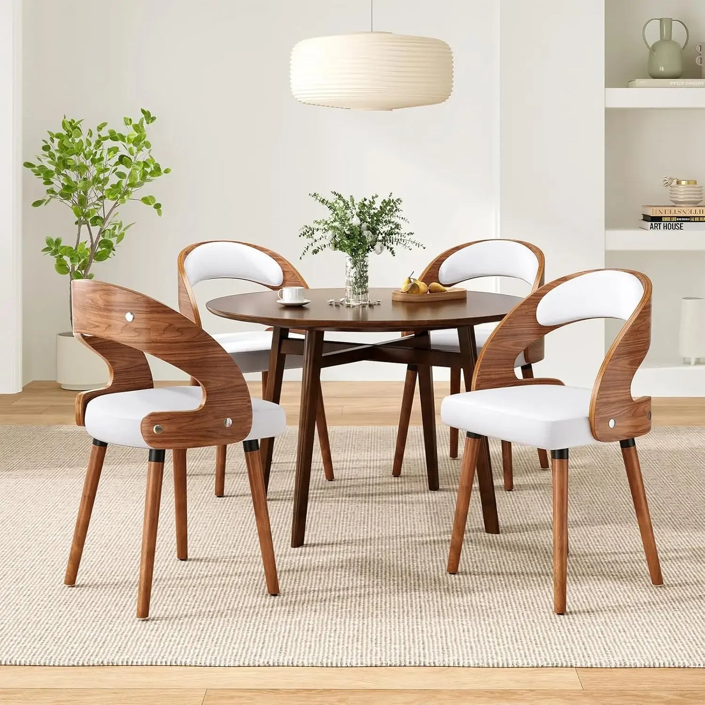 CHENGWEI Modern Wood Dining Chairs Set With Curved Backrests