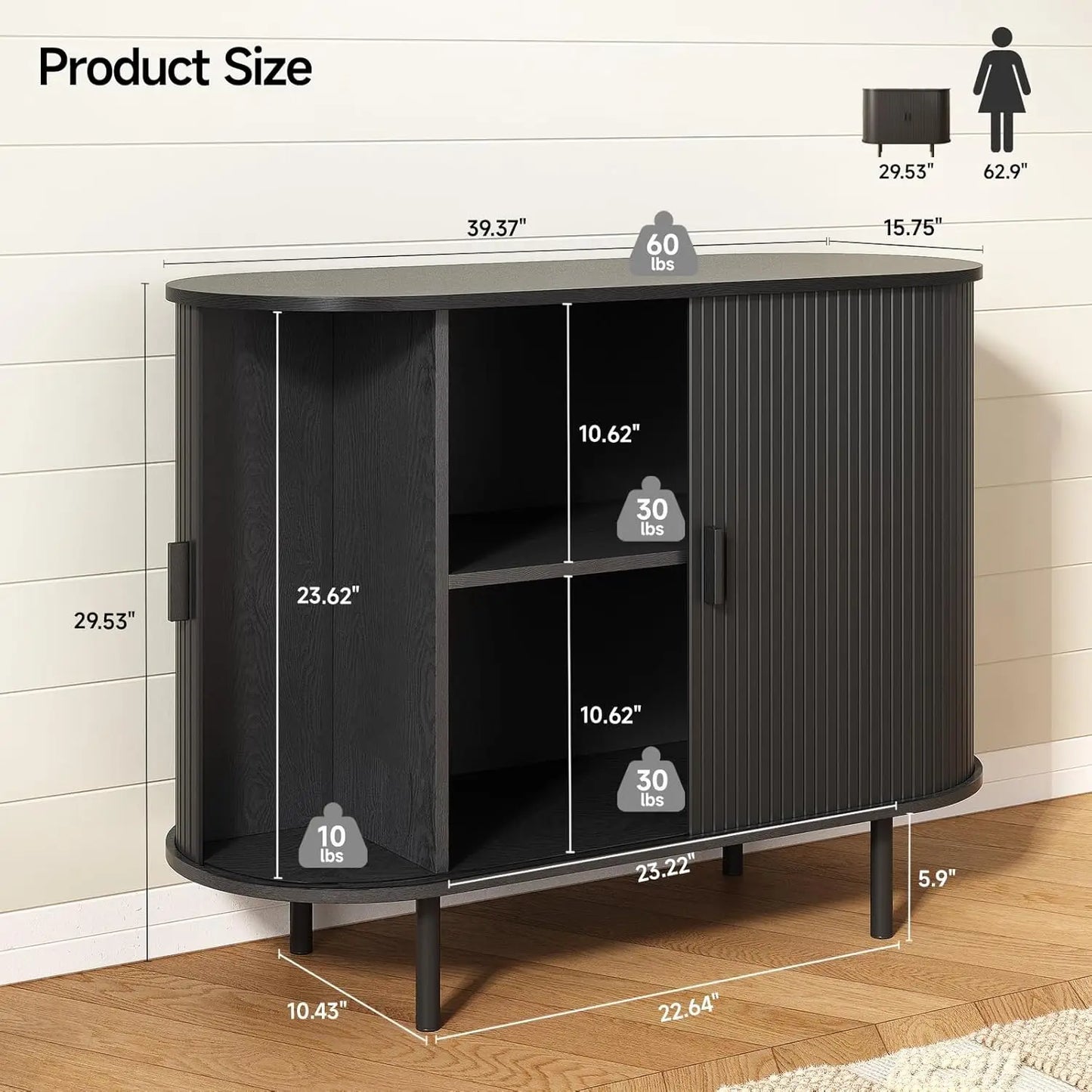 Sideboard Buffet Cabinet With Sliding Doors And Adjustable Shelf