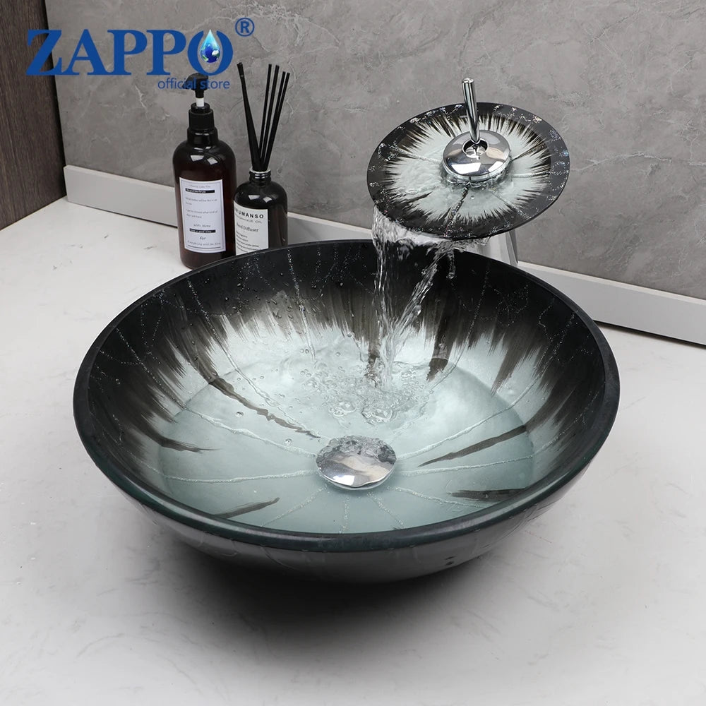 Torayvino Tempered Glass Washbasin Above Counter Vessel Faucet