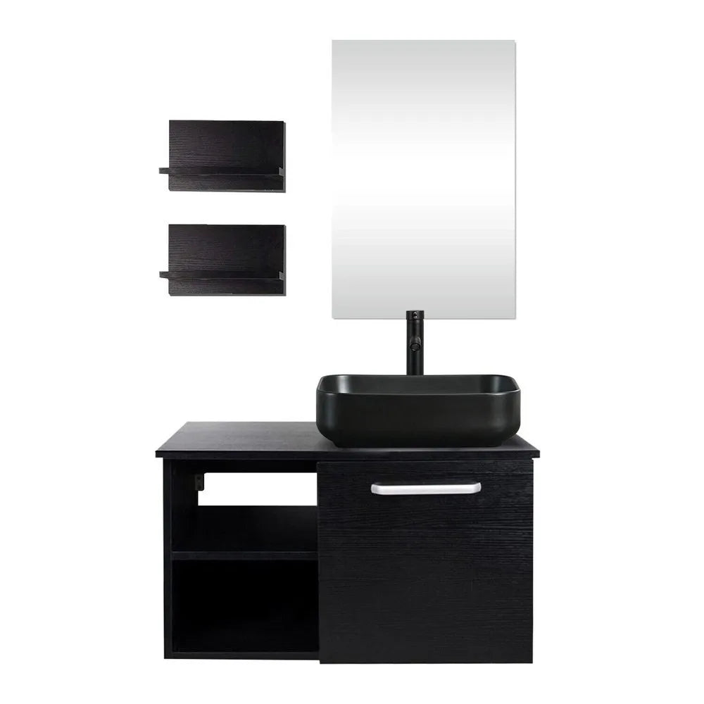 Floating Bathroom Vanity Cabinet With Mirror And Vessel Sink Shelves