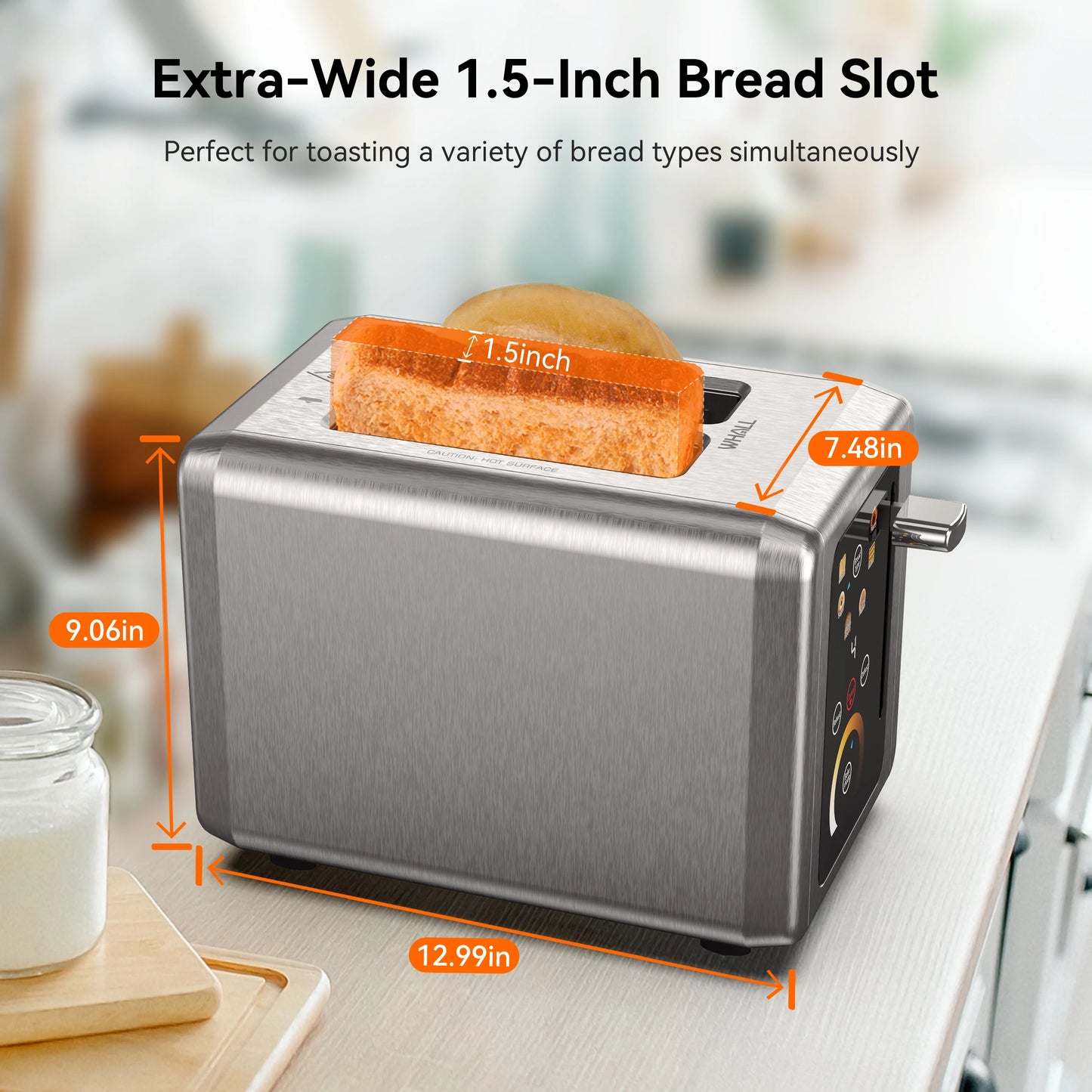 WHALL Toaster With Digital Touchscreen Wide Slots 850W