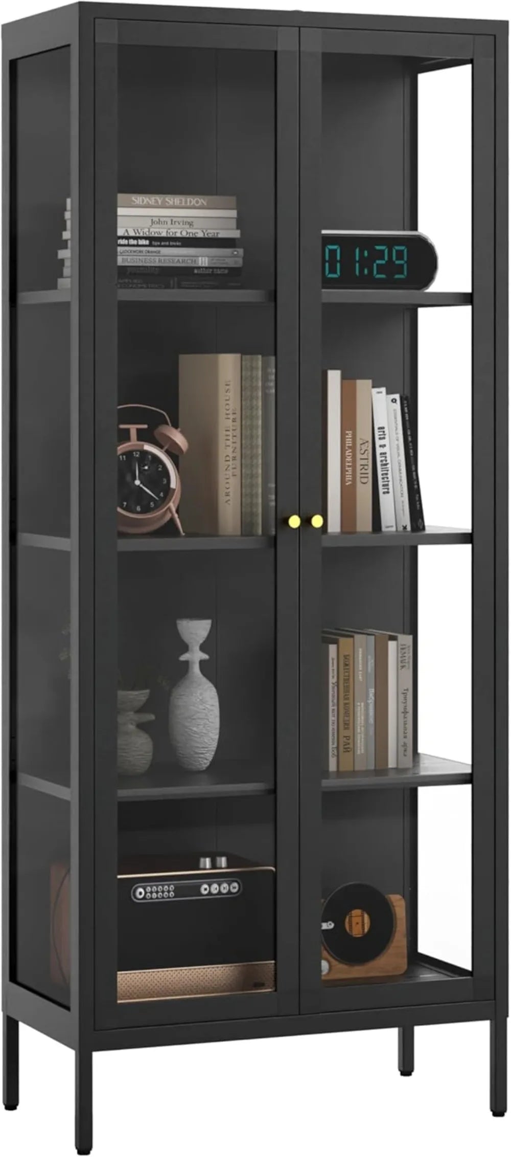 Glass Display Cabinet With Lock And Adjustable Shelves
