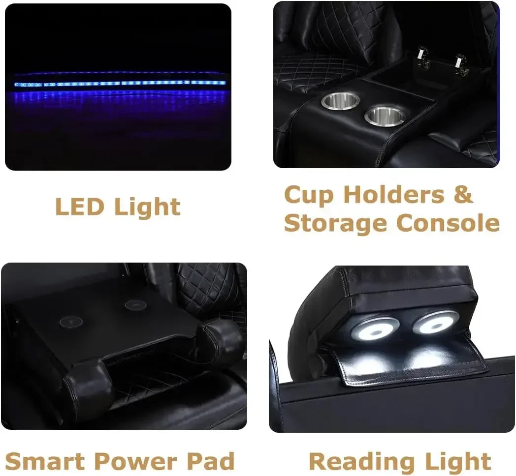 Power Recliner Sofa Set 3-Piece Sectional With LED Lights