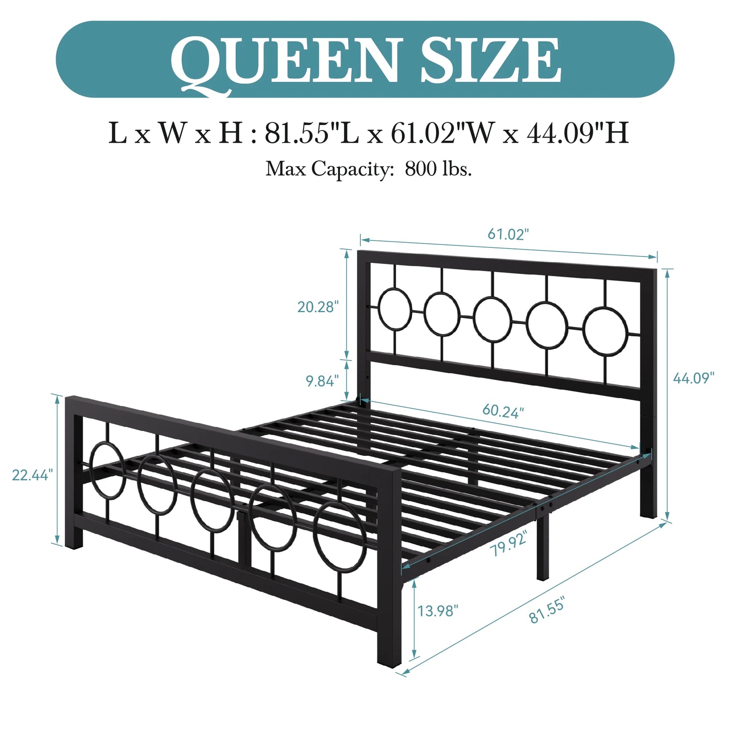 HOOMIC Metal Platform Bed Frame With Vintage Circular Headboard And Footboard
