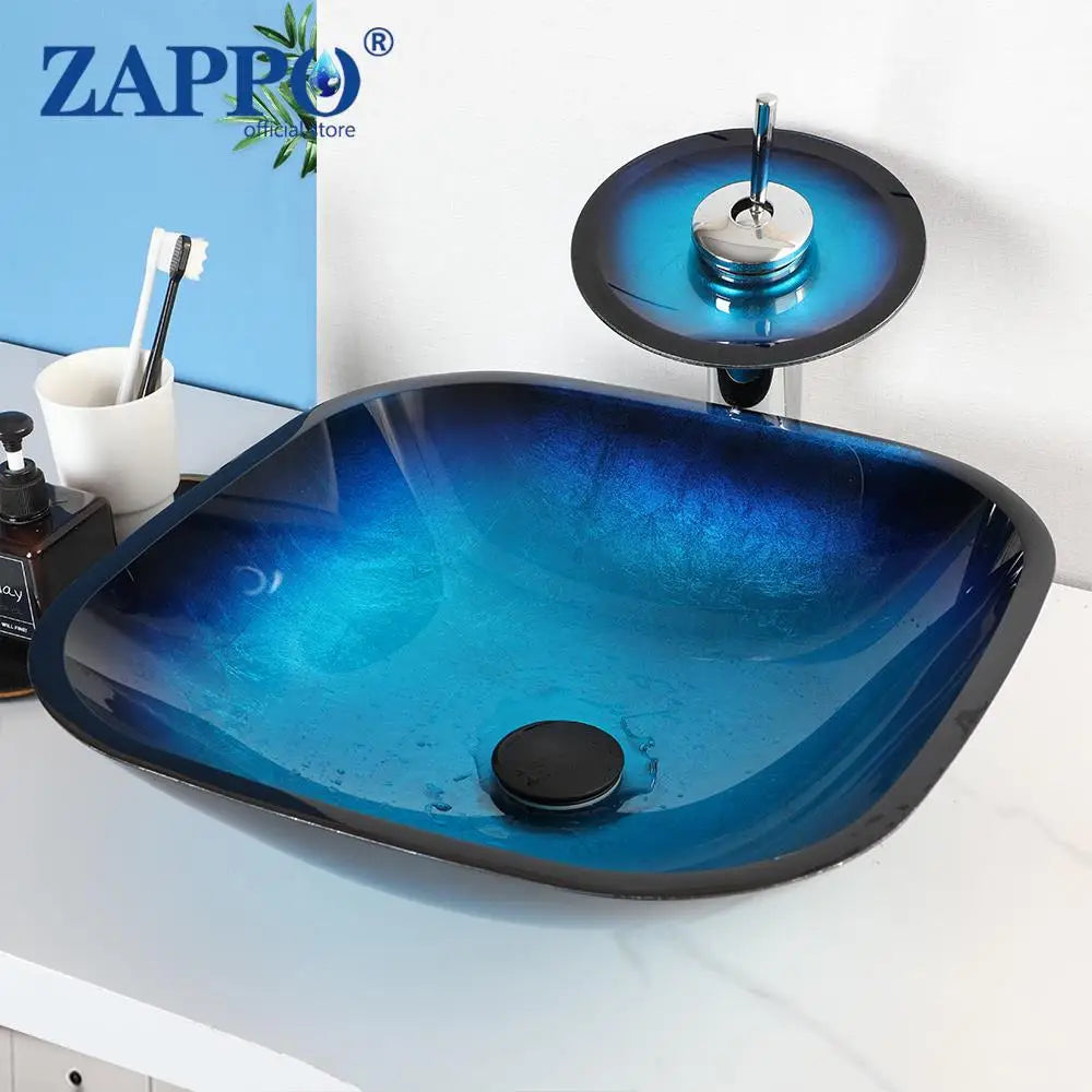 Torayvino ZAPPO Tempered Glass Vessel Sink with Waterfall Faucet