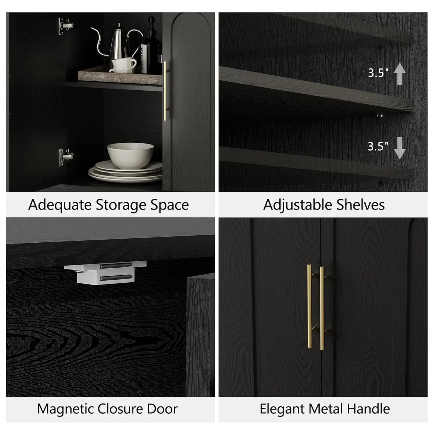 Sideboard Buffet Cabinet With Storage Modern Arched Doors Media Console