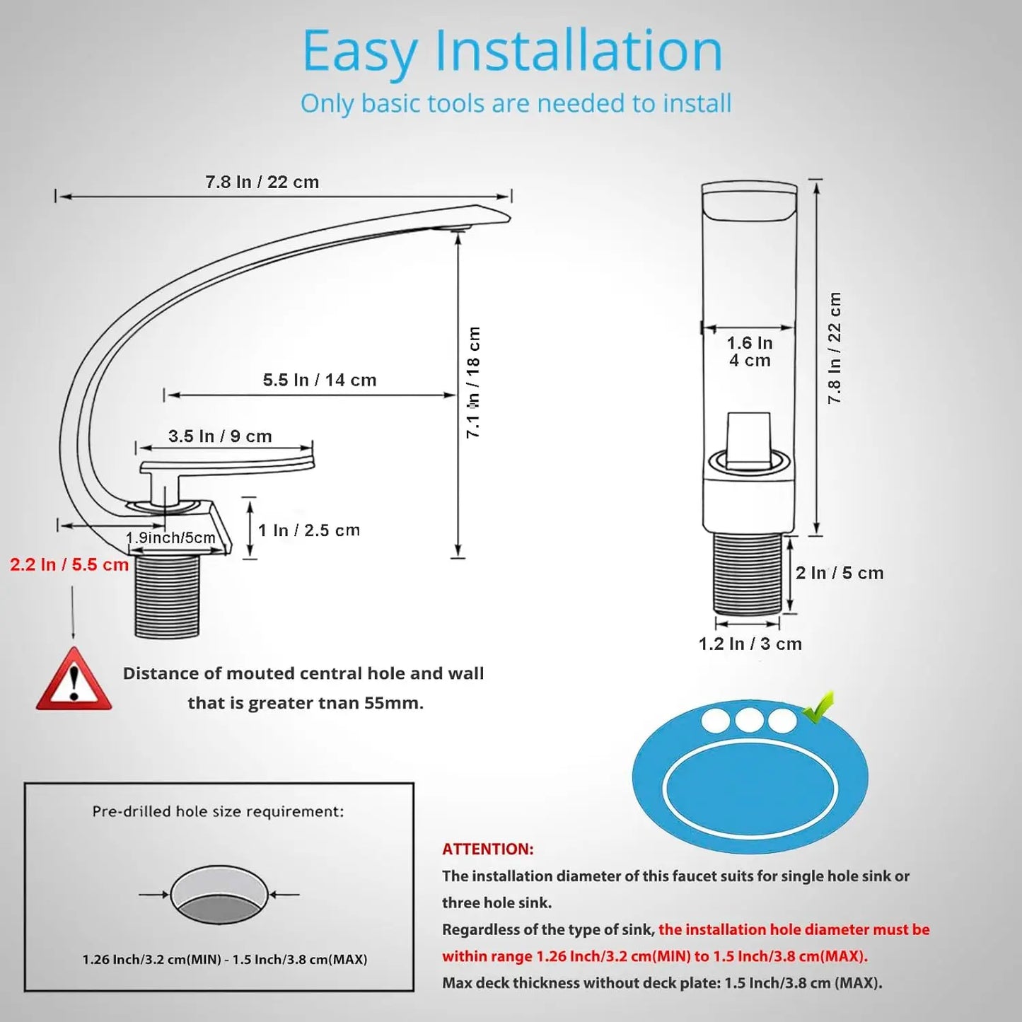 Single Hole Deck Mounted Bathroom Sink Faucet With Pop Up Drain Brass Lavatory
