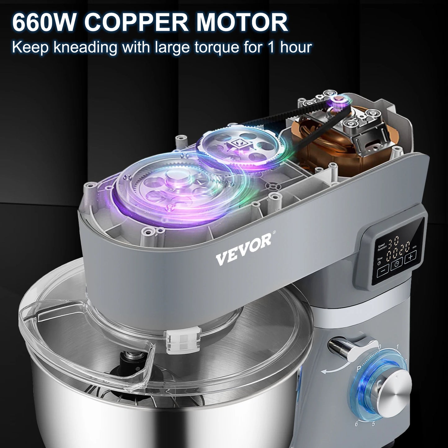 VEVOR Stand Mixer Electric Dough Mixer with 6 Speeds