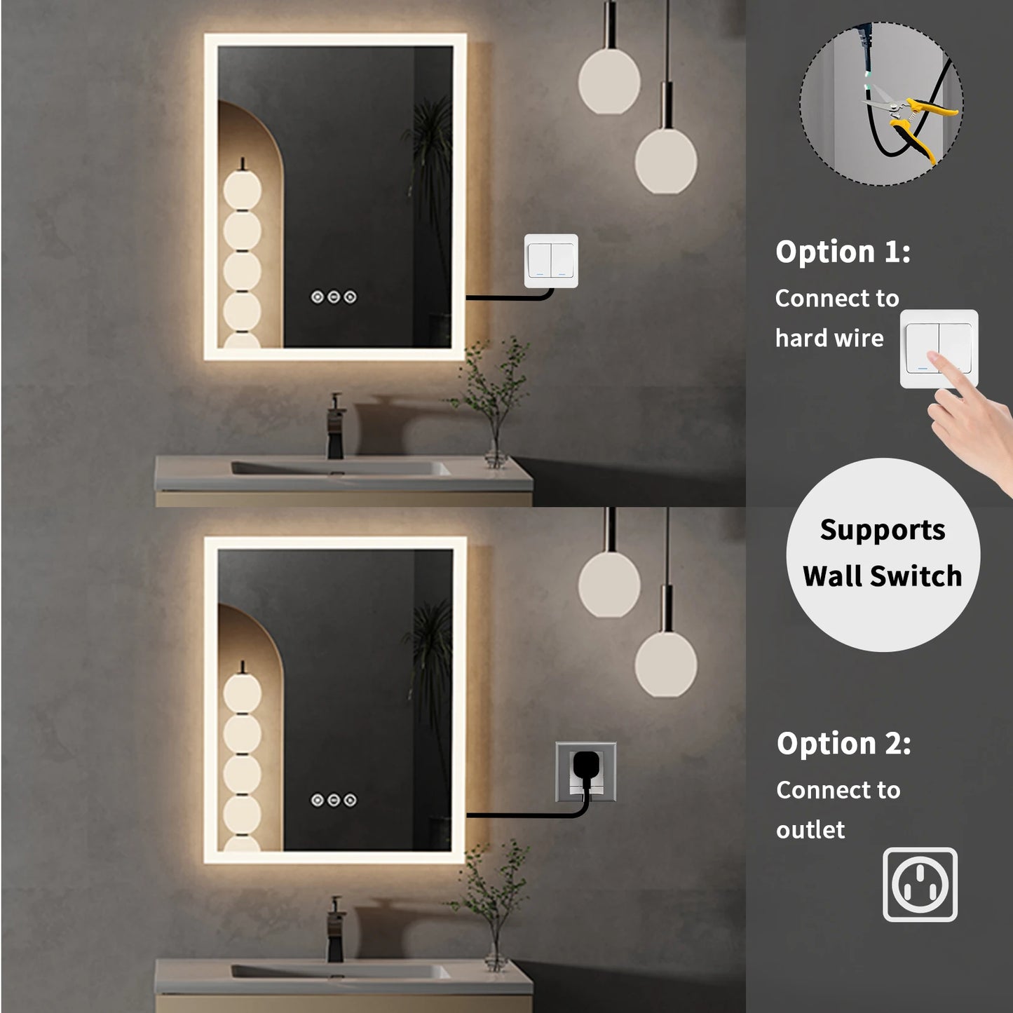 Wisfor LED Lighted Bathroom Mirror Anti Fog With Memory Function