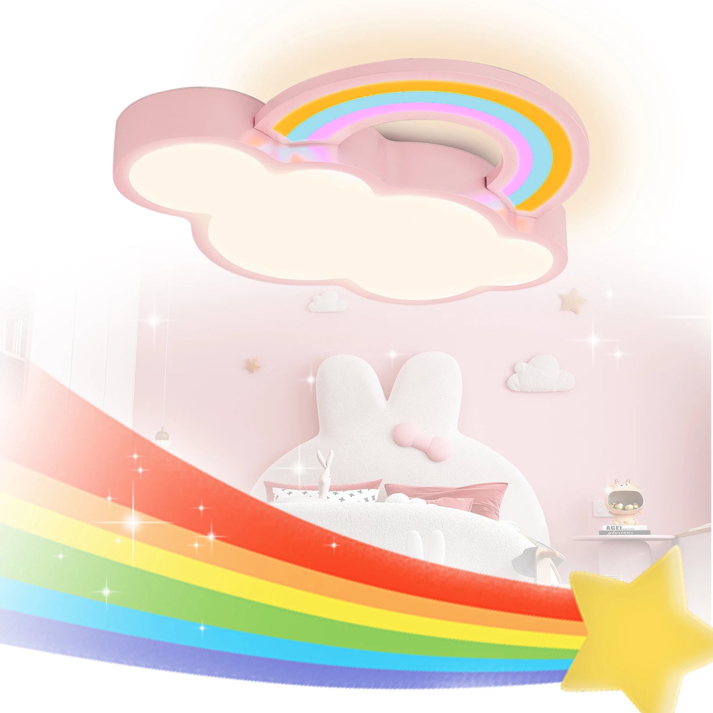Vrygle Cartoon Cloud Rainbow Ceiling Light Dimmable Fixture