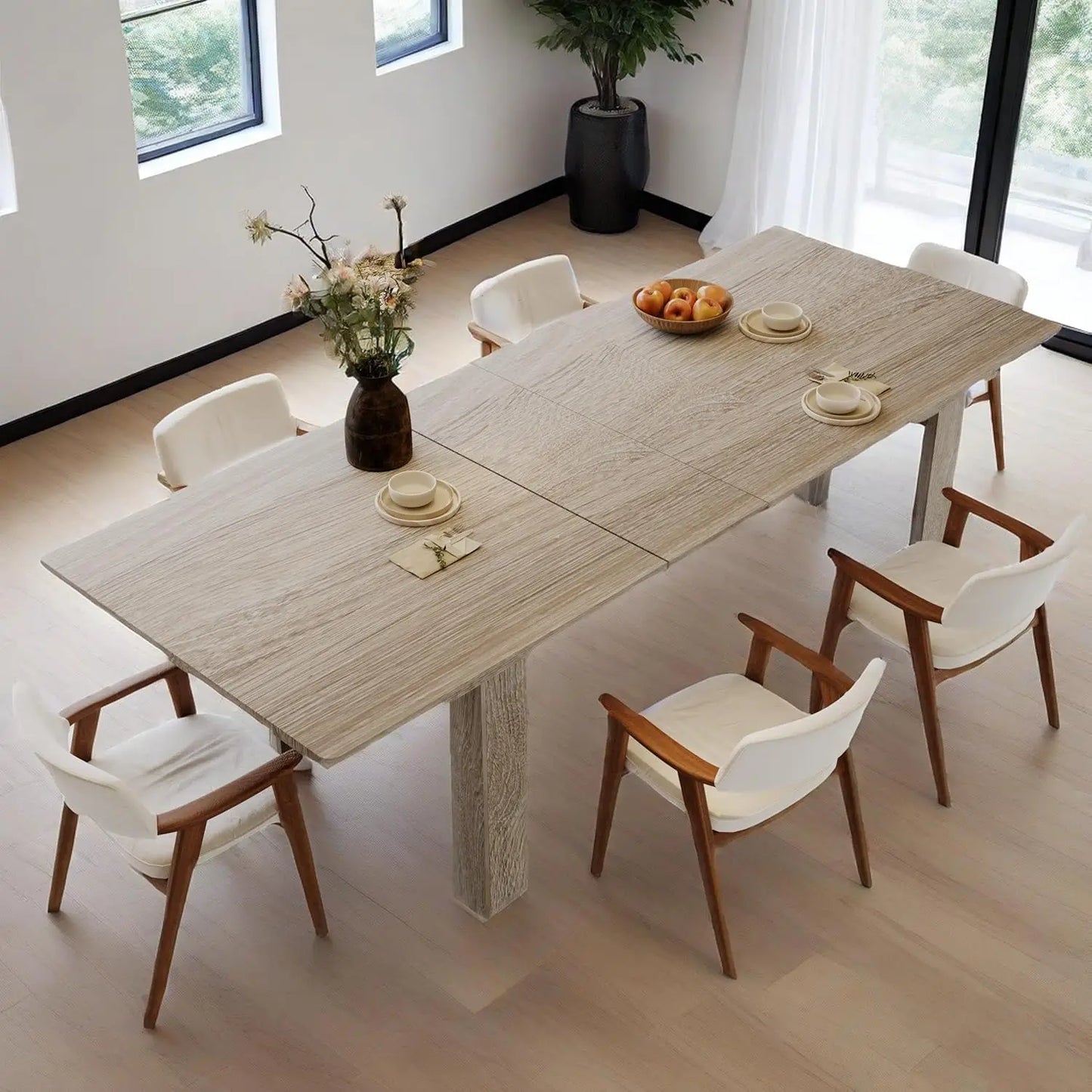 Extendable Oak Rectangular Dining Table Modern Kitchen