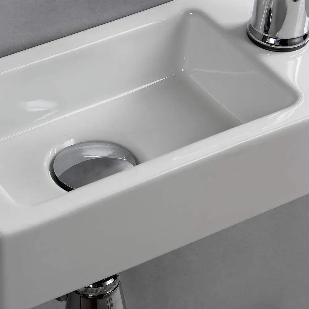 Wall Mounted Ceramic Bathroom Sink Rectangle Wash Basin Drain