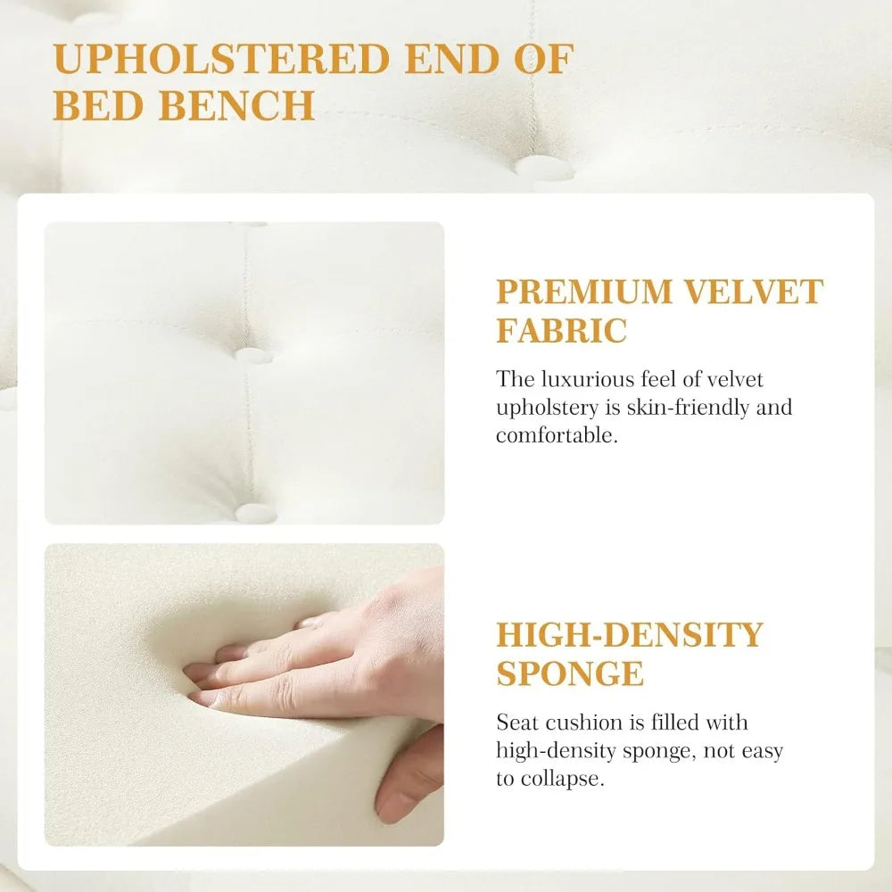 Velvet Storage Ottoman Bench With Base And Nailhead Trim