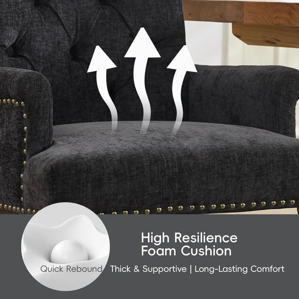 HUANZHUANG Upholstered Tufted Chenille Dining Chairs with Nailhead Trim