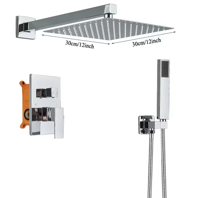 Rozin Chrome Rainfall Shower Faucet Set Wall Mount Shower System