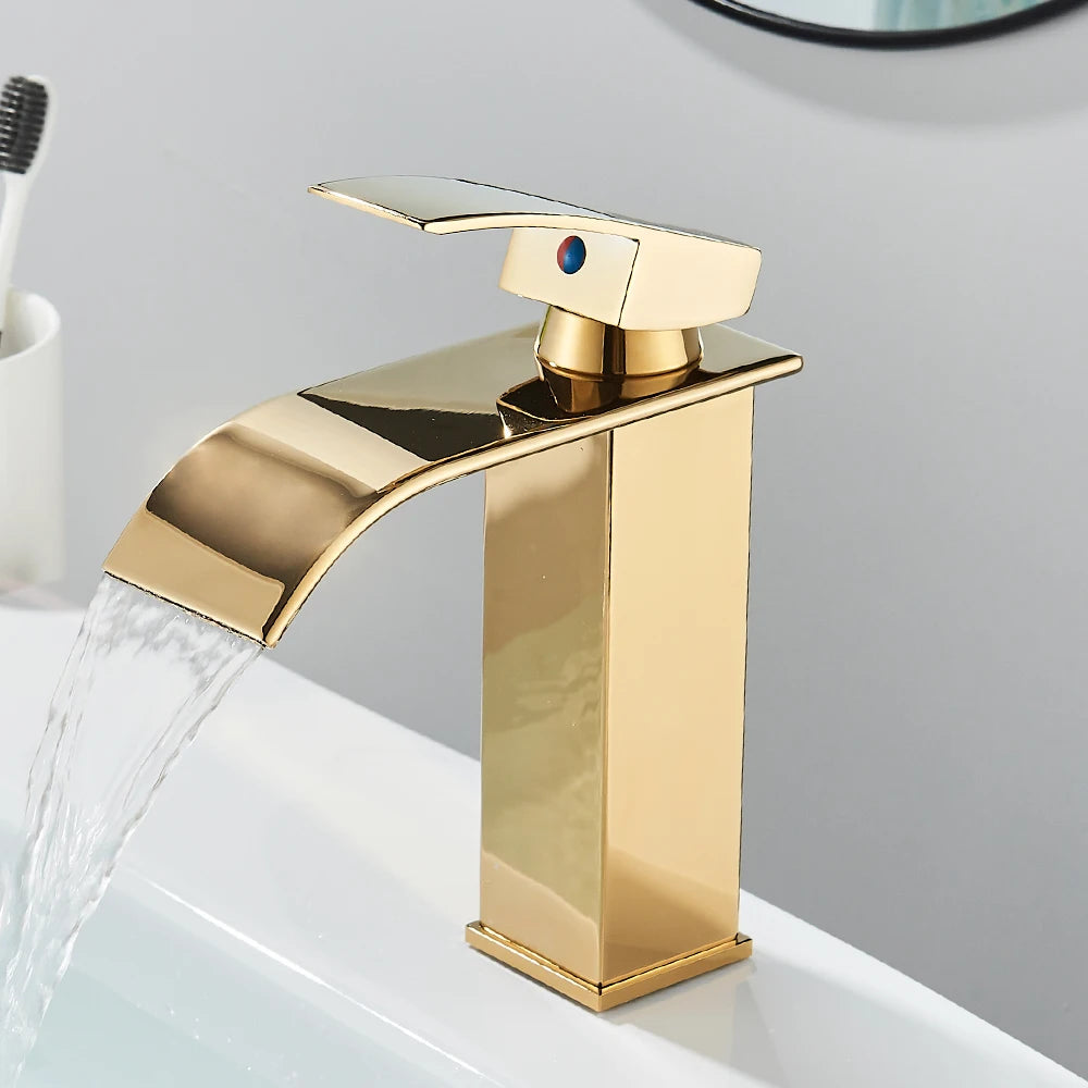 Quyanre Basin Faucet Waterfall Single Handle Hot Cold Mixer