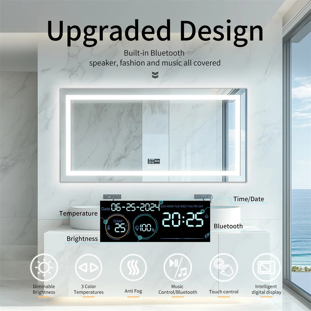 Luvodi Illuminated Bluetooth LED Bathroom Mirror Time Display