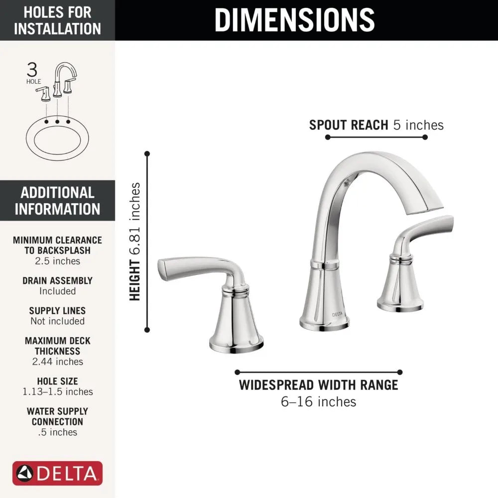Widespread Bathroom Faucet Chrome Deck Mounted 3 Hole