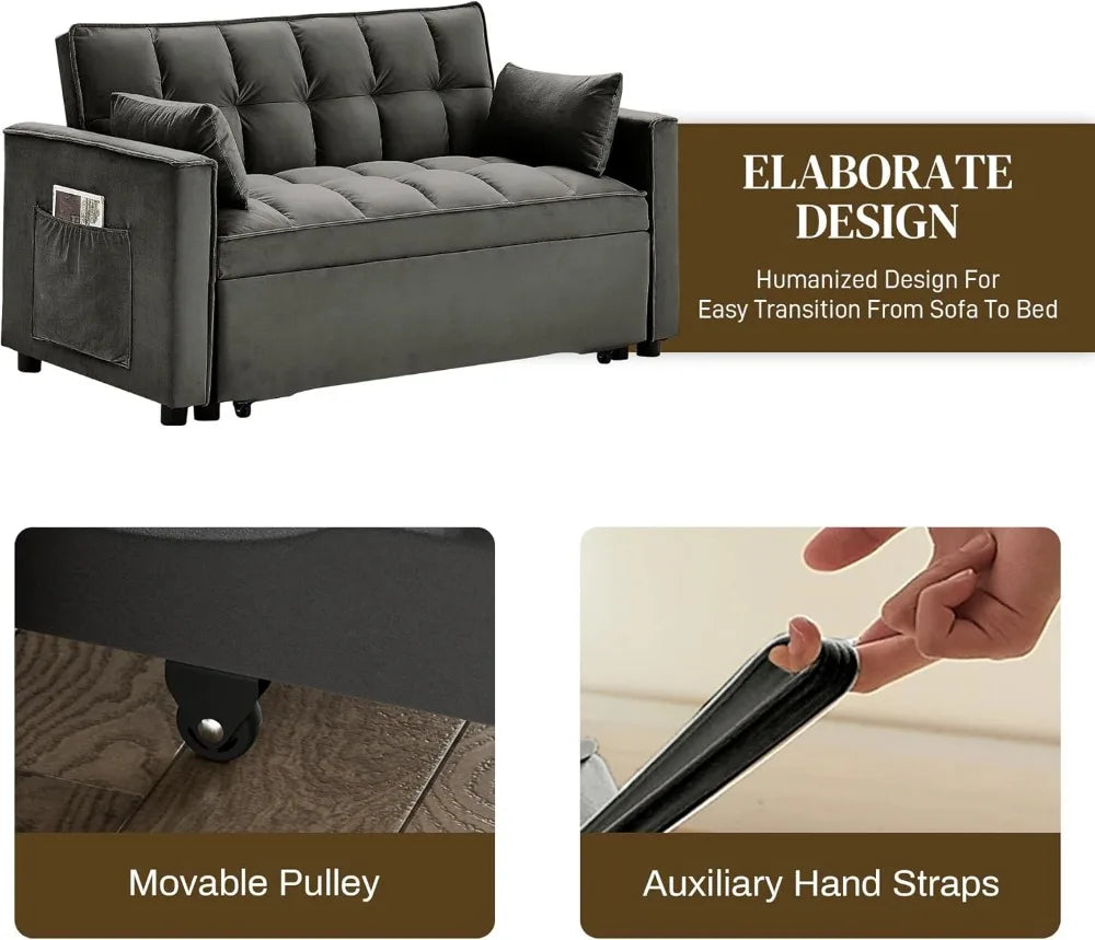 3 In 1 Convertible Sleeper Sofa Bed Velvet Futon Storage