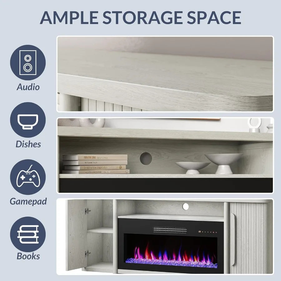 LISM TV Stand With Electric Fireplace Heater Modern Entertainment Center