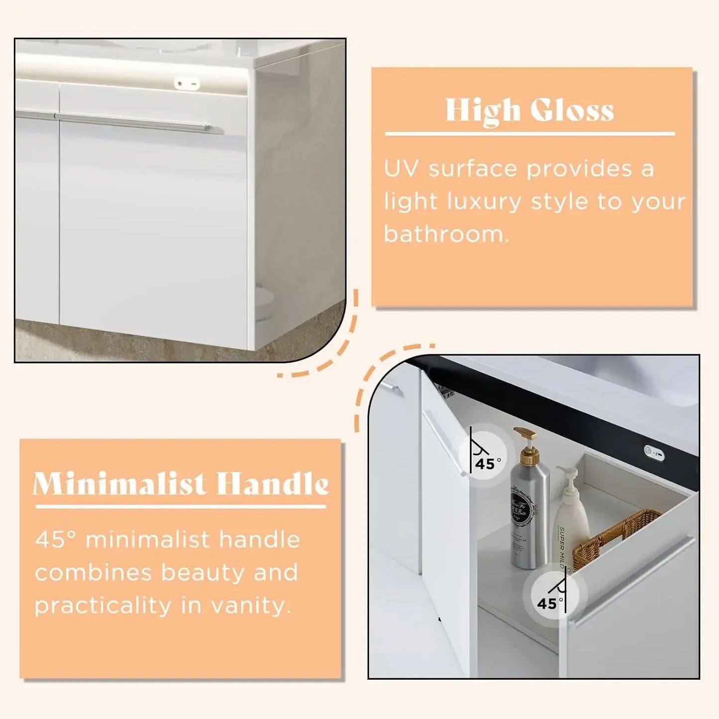 XMSJ LED Floating Bathroom Double Vanity With 3 Hole Sink