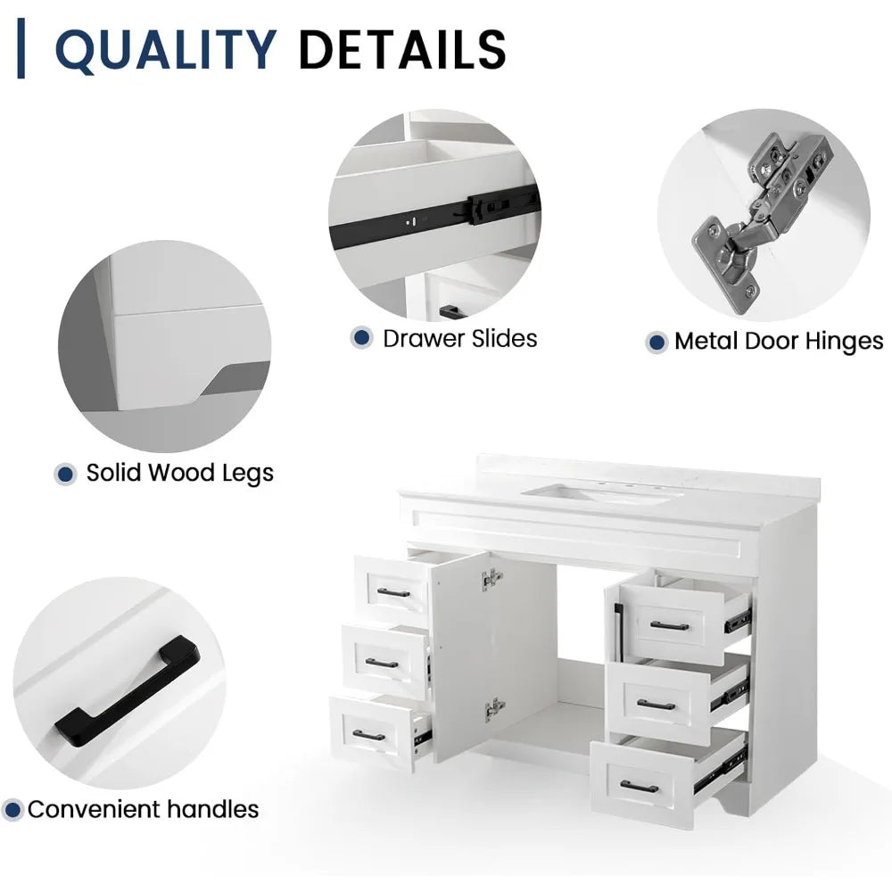 MKDK Modern Freestanding Bathroom Vanity With Six Drawers