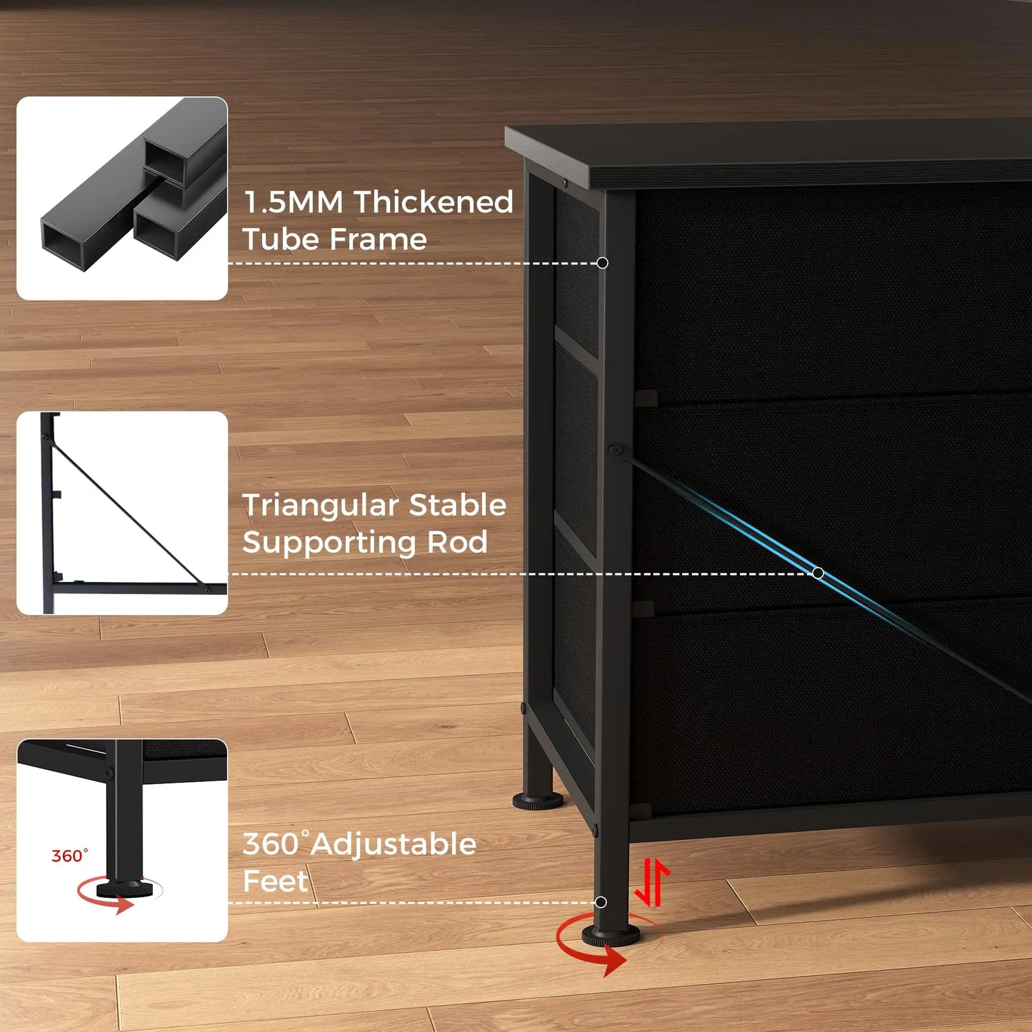 JHK Living Room Cabinet Entertainment Center With 9 Fabric Drawers