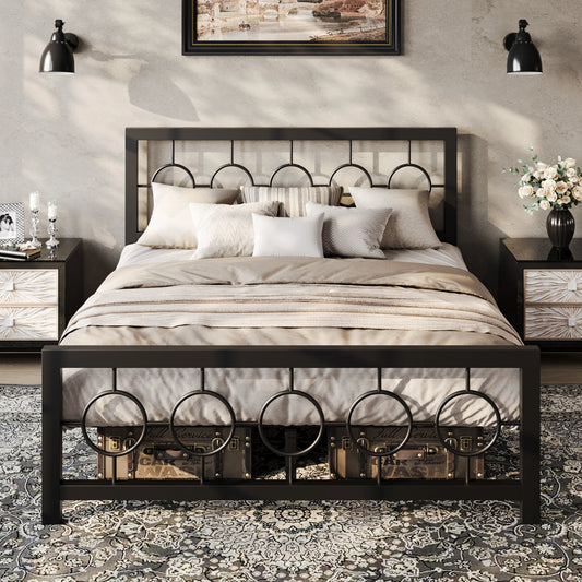 HOOMIC Metal Platform Bed Frame With Vintage Circular Headboard And Footboard