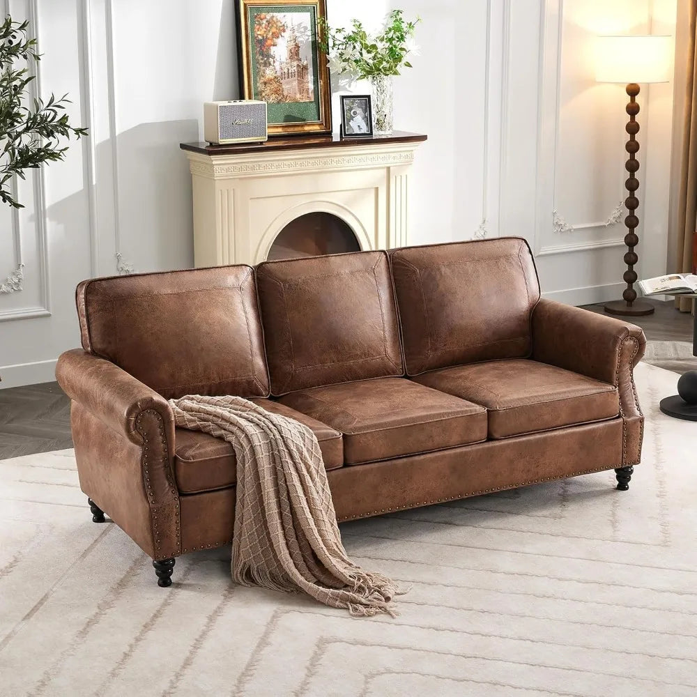 ZHUXIANG Faux Leather Sofa Modern Mid Century Living Room Couch