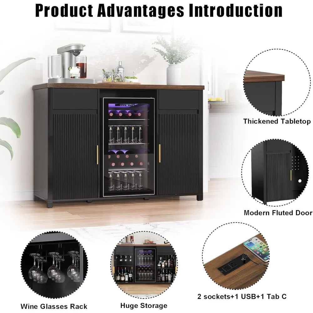 Coffee Bar Cabinet With Fridge And Wine Storage