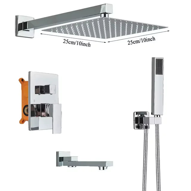 Rozin Chrome Rainfall Shower Faucet Set Wall Mount Shower System
