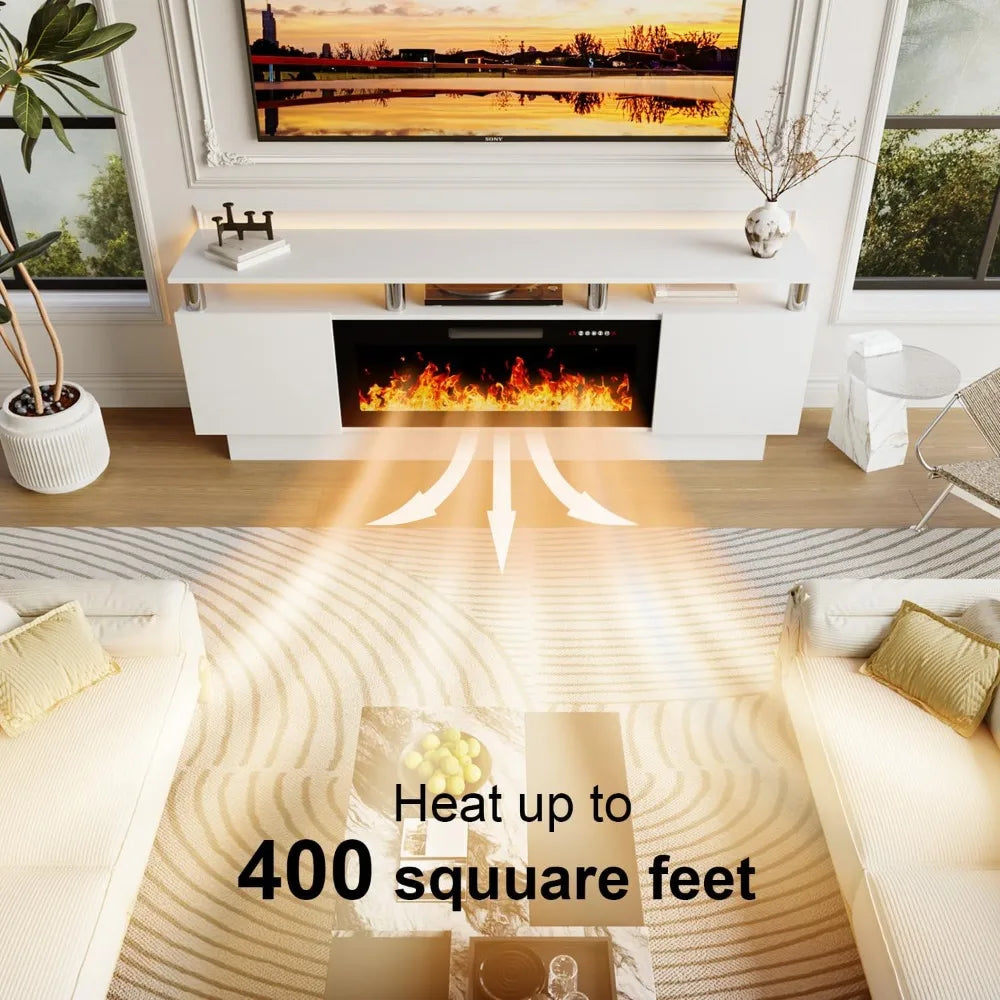 MKDK Fireplace TV Stand With LED Flame Two-Tier Entertainment Center