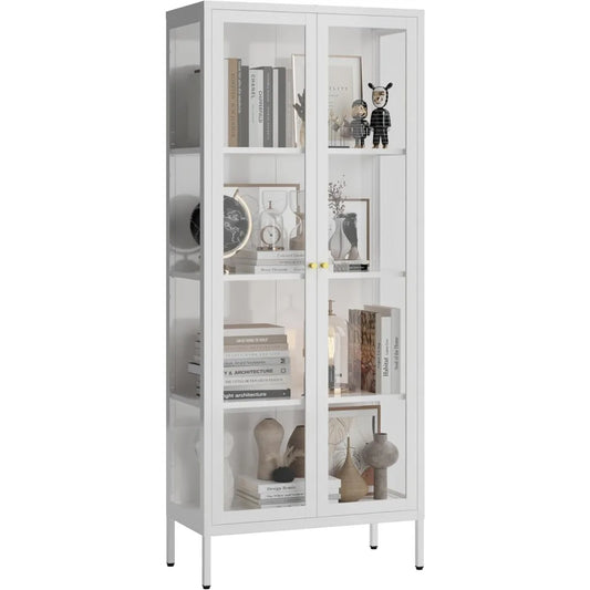 MKDK Glass Door Display Cabinet 4 Tier Tempered Glass Curio