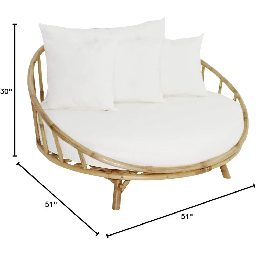 Rattan Bamboo Round Daybed Outdoor Sofa Chair With Cushions