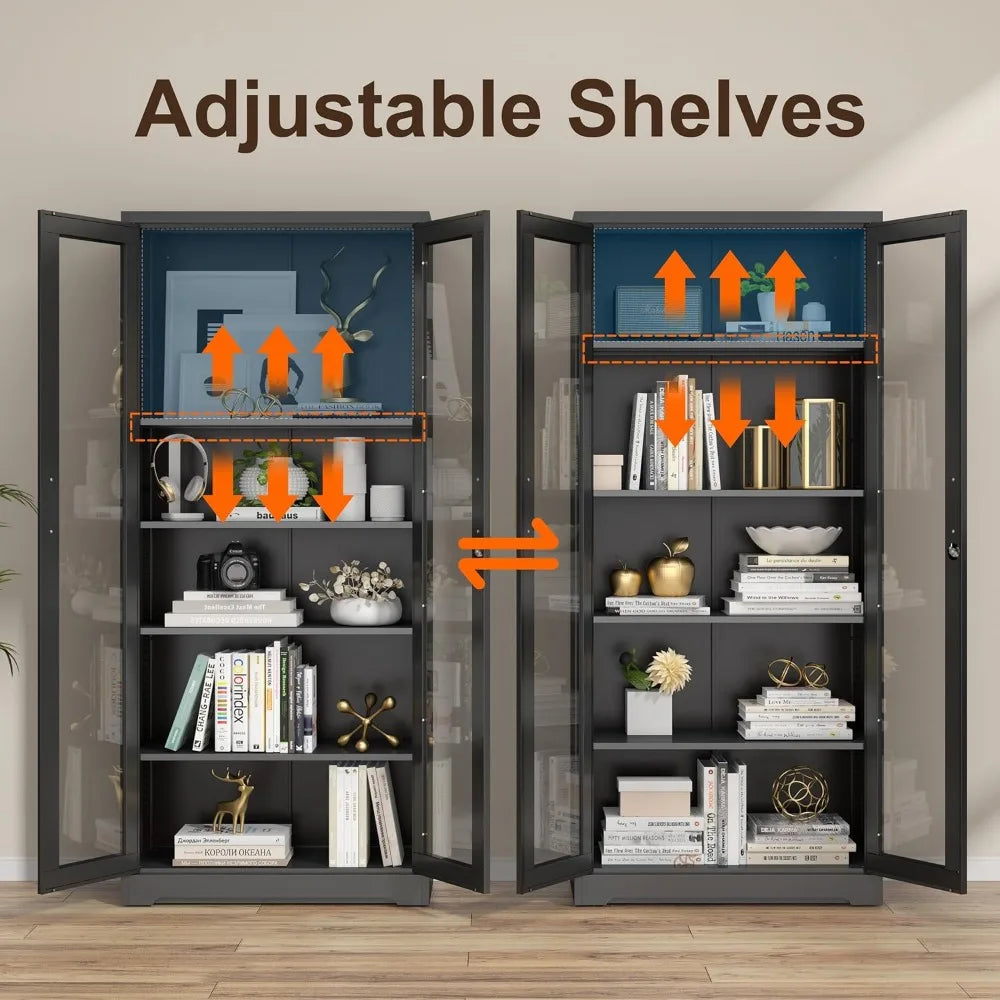 Glass Display Cabinet With Lock And Adjustable Shelves