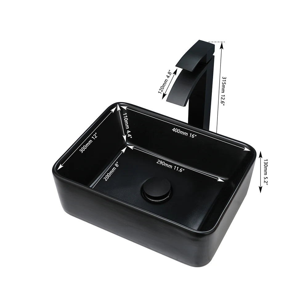 Torayvino Square Ceramic Vessel Sink Set Above Counter Faucet