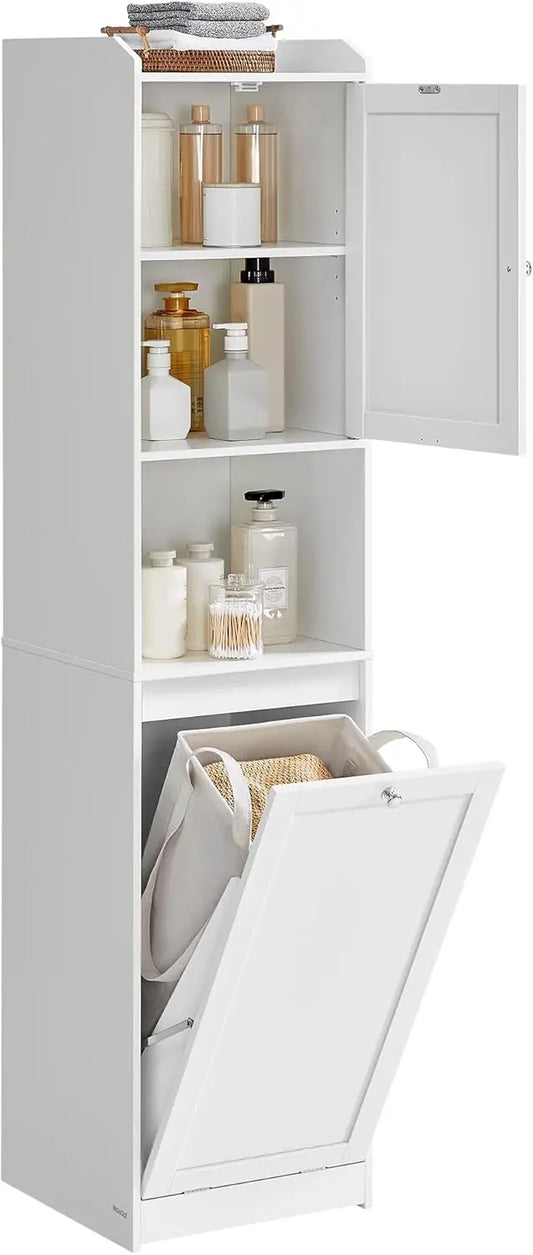 Tall Storage Cabinet With Removable Laundry Basket For Bathroom