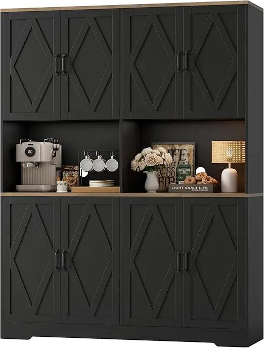 DAFIFY Freestanding Pantry Cabinet With Microwave Stands Farmhouse