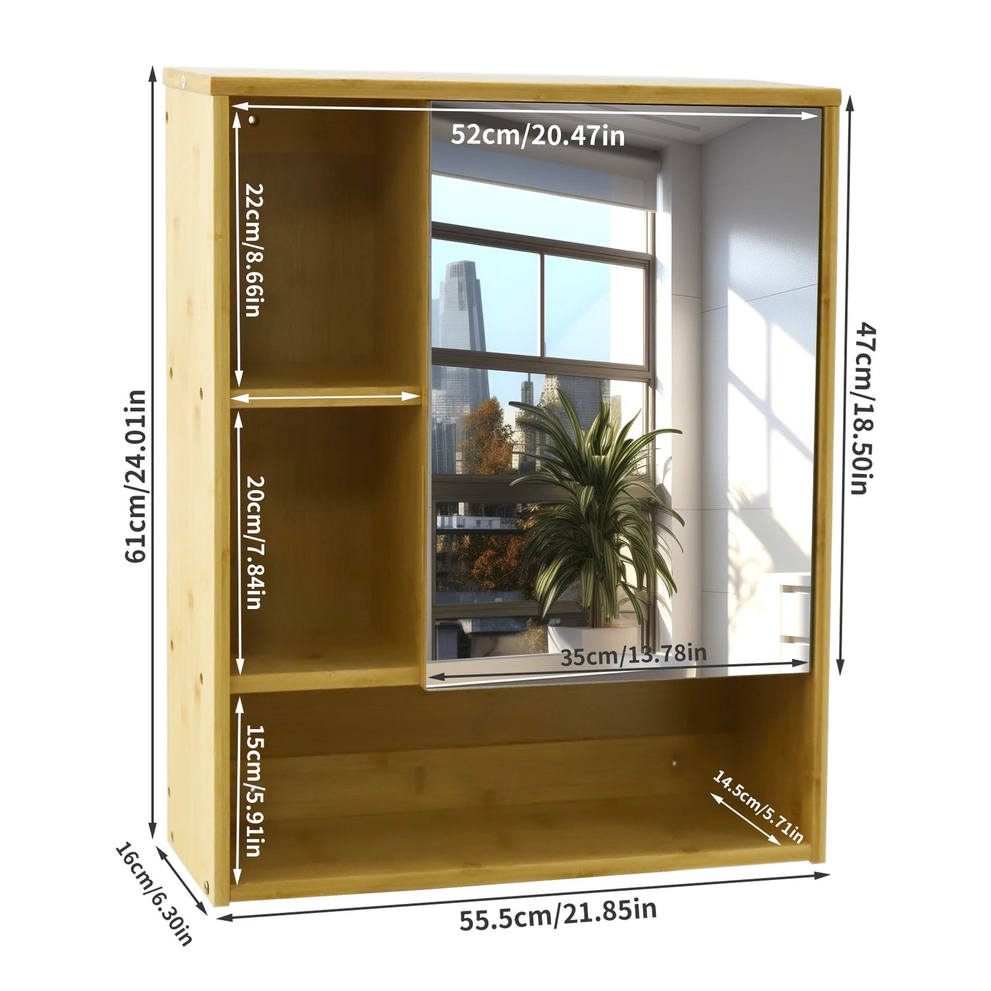 Wisfor Bamboo Wall Mounted Medicine Cabinet With Mirror