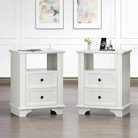 Ticify Nightstand Charging Station Wood Bedside Table