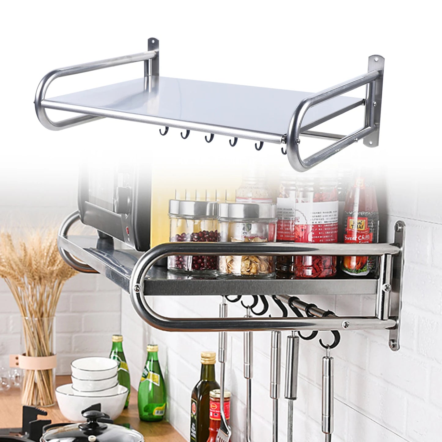 Microwave Oven Rack Stainless Steel Microwave Oven Shelf Wall-Mounted Kitchen Shelf Kitchen Shelves Counter