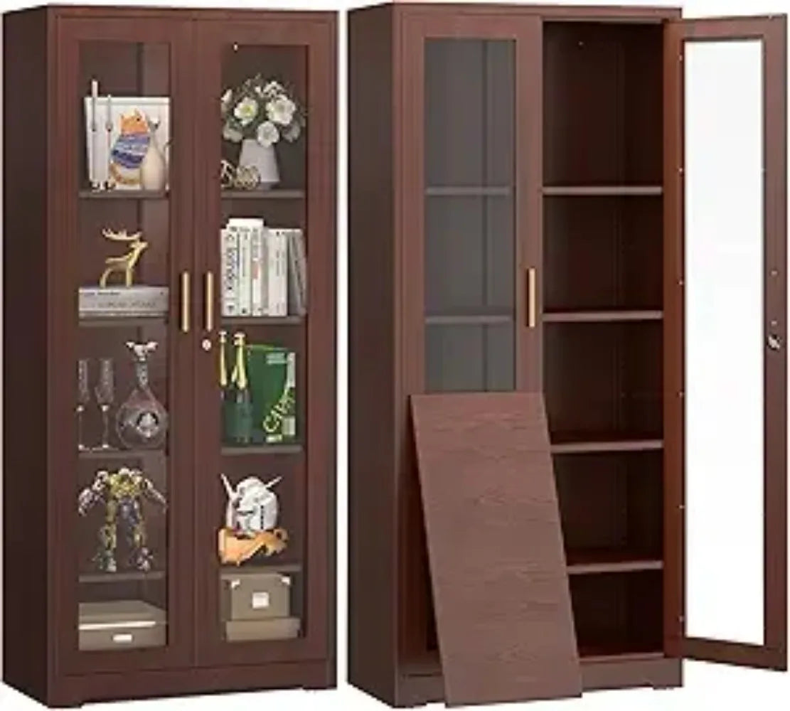 Glass Display Cabinet With Lock And Adjustable Shelves