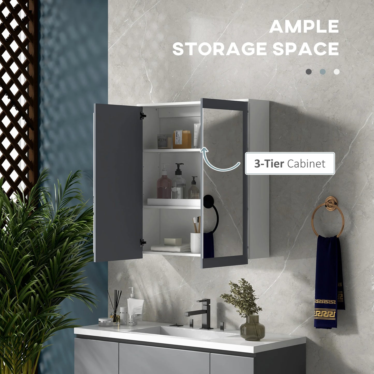 Kleankin Bathroom Mirror Cabinet With Lighting Wall Mounted Medicine Cabinet