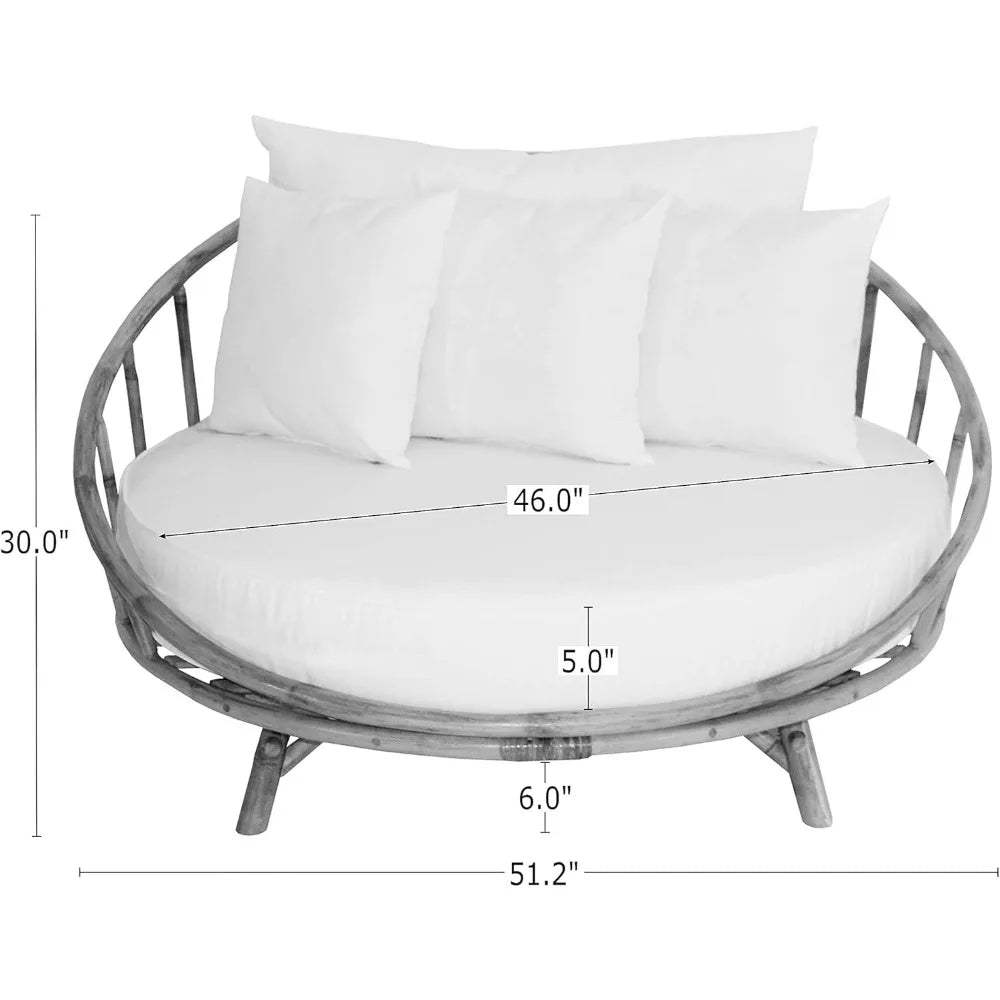 Rattan Bamboo Round Daybed Outdoor Sofa Chair With Cushions