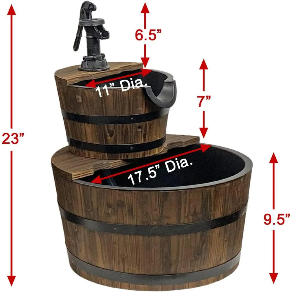 Pier Surplus Wood Barrel Fountain With Pump For Outdoors