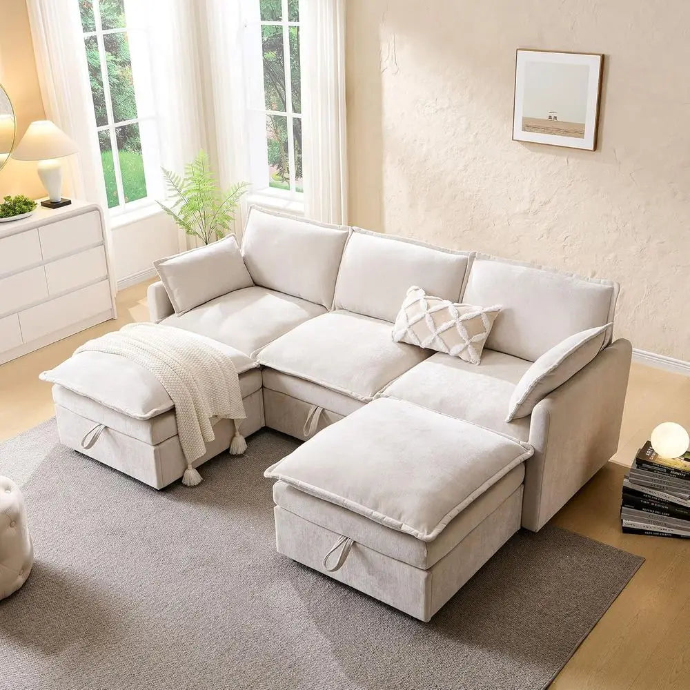 Modern U Shape Sectional Sofa With Ottoman And Storage