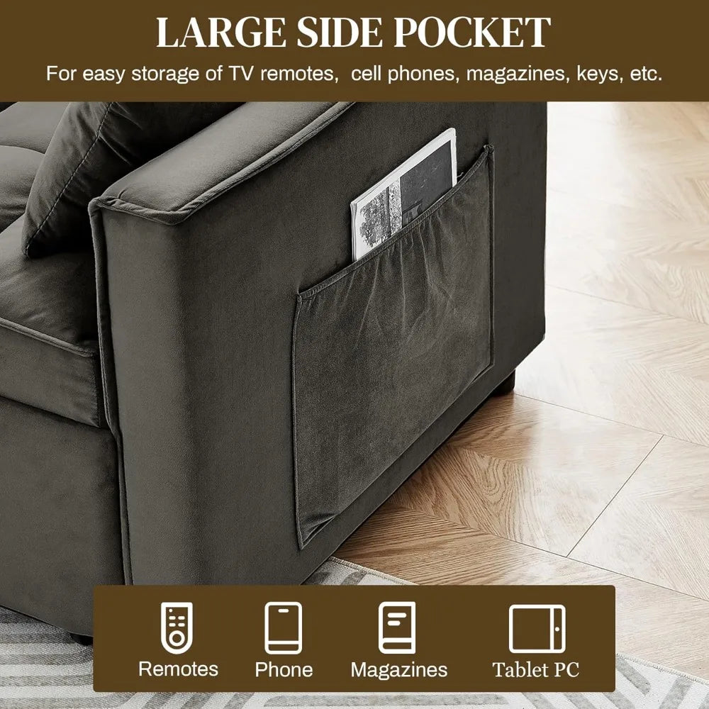 3 In 1 Convertible Sleeper Sofa Bed Velvet Futon Storage