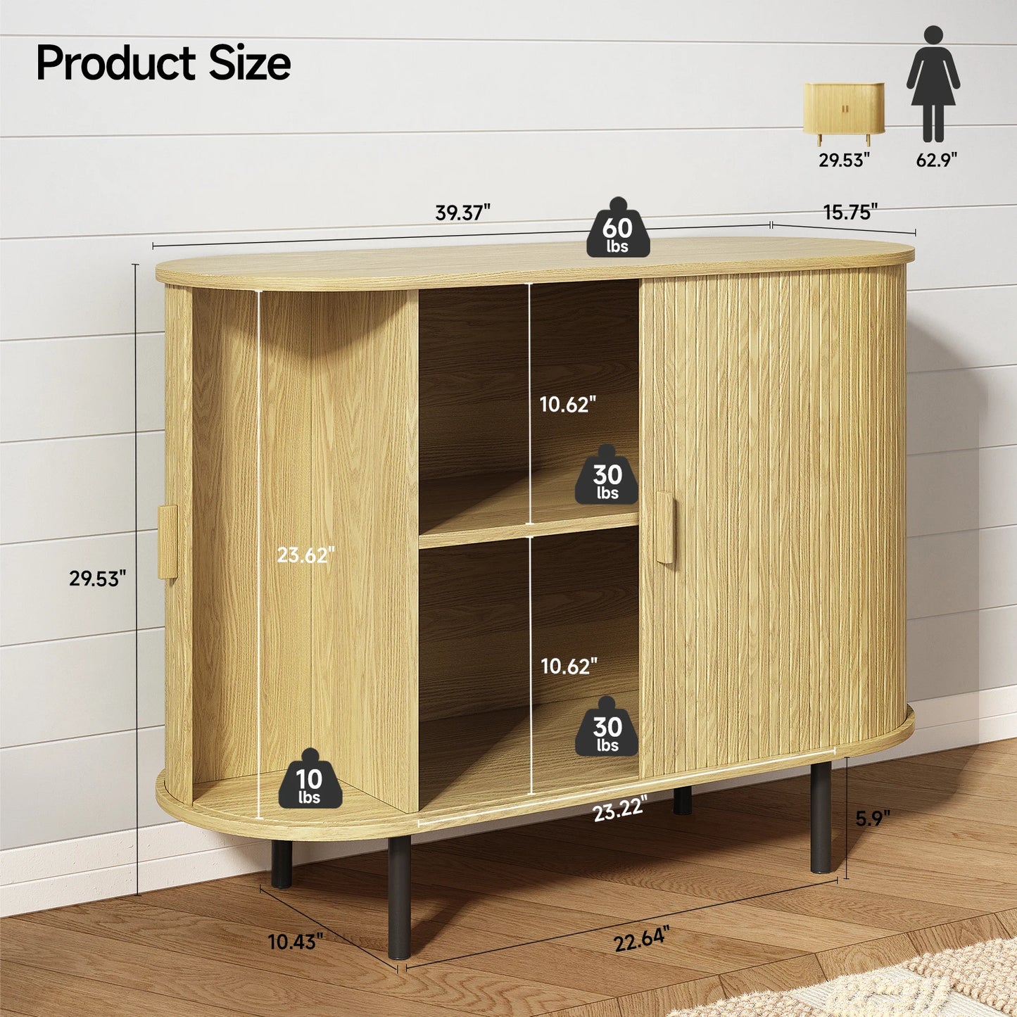 Sideboard Buffet Cabinet With Sliding Doors And Adjustable Shelf