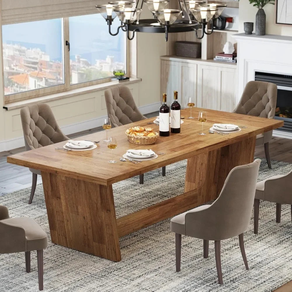 Farmhouse Wooden Dining Table For 6 To 8 People Sturdy