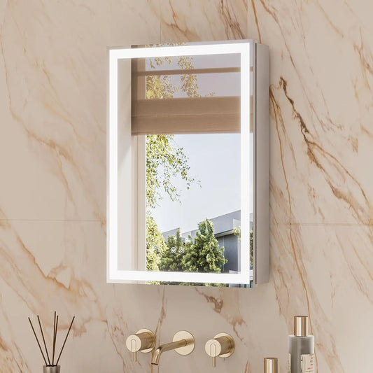 Lighted Bathroom Medicine Cabinet With Adjustable Shelves And Dimmable Lighting